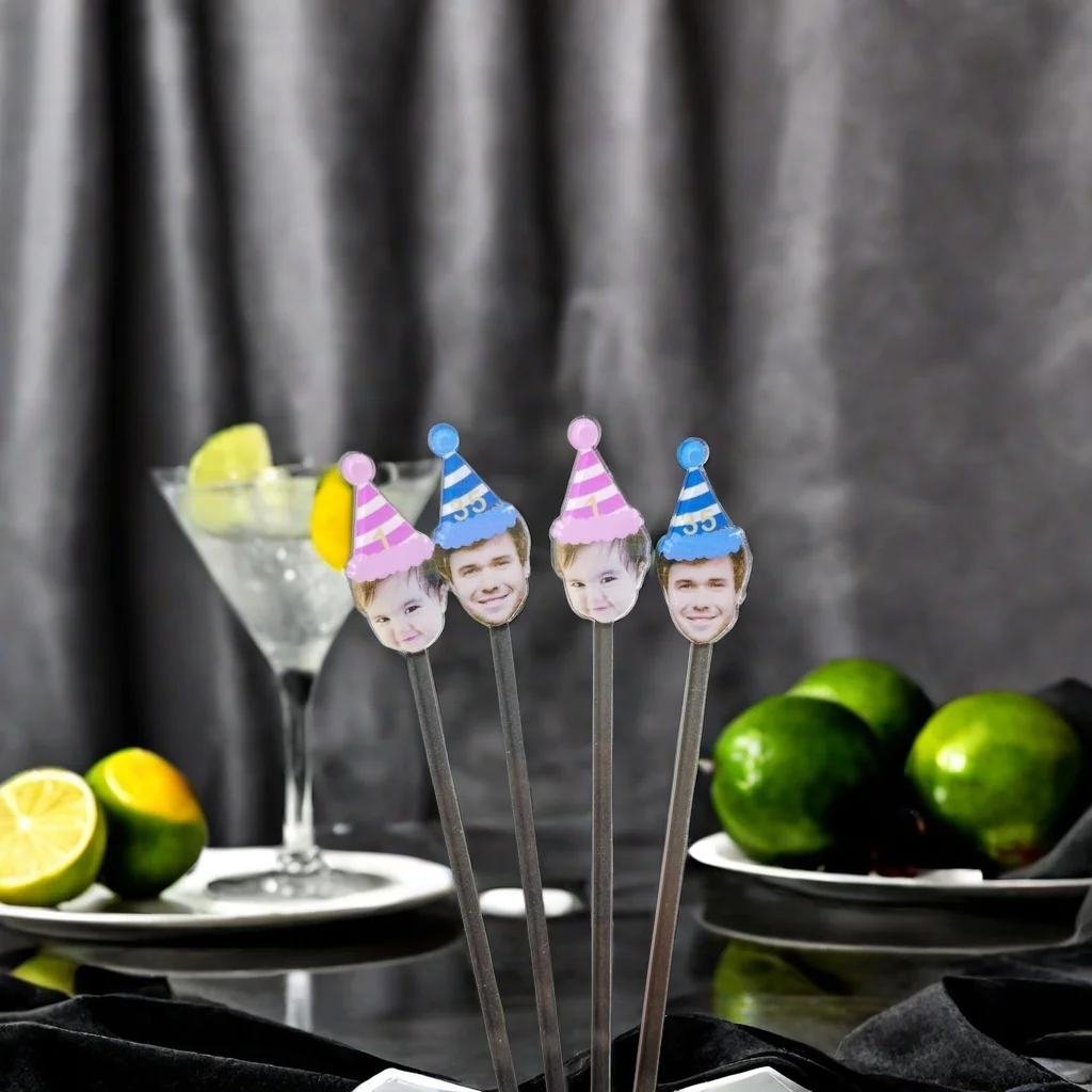 First Birthday Stir Sticks Party Decorations, Drink Stirrers Personalized with Face,Swizzle Sticks, Photo Drink Stirrers