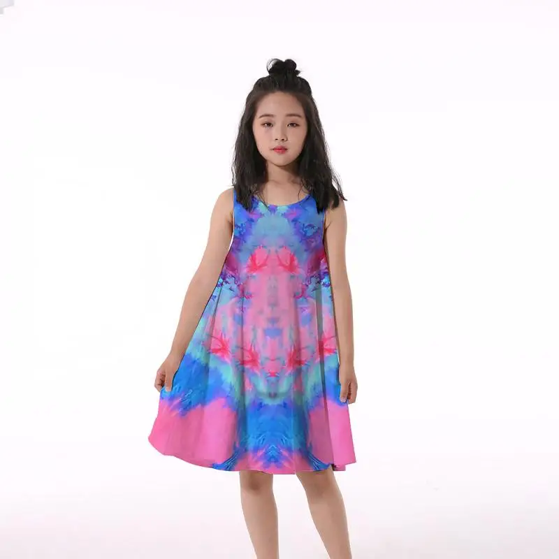 2022 Summer Girls 3D Flower Print Dresses Kids Girl Party Sleeveless Princess Dress Tank 3D Print Pretty Tie Dye Dress for Girl dresses bloomingdales