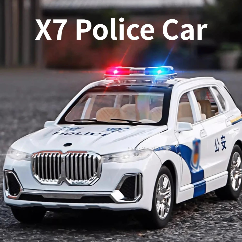 

1/24 Scale X7 Police Alloy Car Model Toy with Light Sound Effect Diecast Simulation Car Toys for Boys Birthday Gifts Collection