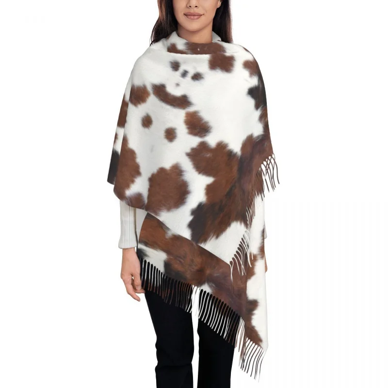 

Customized Print Spotted Brown Farm Animal Skin Scarf Women Men Winter Fall Warm Scarves Cowhide Leather Texture Shawls Wraps