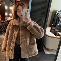 Lamb Fur Jacket Women's Autumn Winter Short Loose Long Sleeve Thickened Velvet Outerwear Korean Style Versatile Seasonal Change