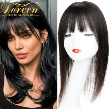 Doreen 13*13cm 8" 12" 16" Topper Hair with Bangs Real Remy Human Hair Toppers for Women With Thin Hair Silk Base with Hair Weft