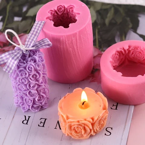 

DIY Rose Relief Cylinder Silicone Candle Molds for Making Aroma Soy Wax Candle Mould Home Decor Crafts Candle Dinner Romantic