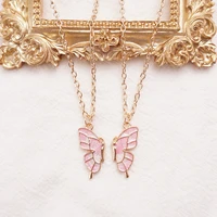 2 Pcs/Set Butterfly Best Friend Pendant Necklace For Women Friends Adjustable Couple Broken Heart BFF Friendship Jewelry Gift 1