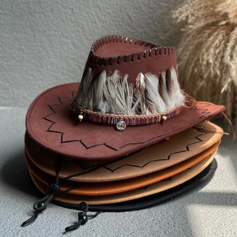 Travel Cowgril Hats Cowboy Hat Feather Hatband Westerns Men Summer Sun  Party Hat