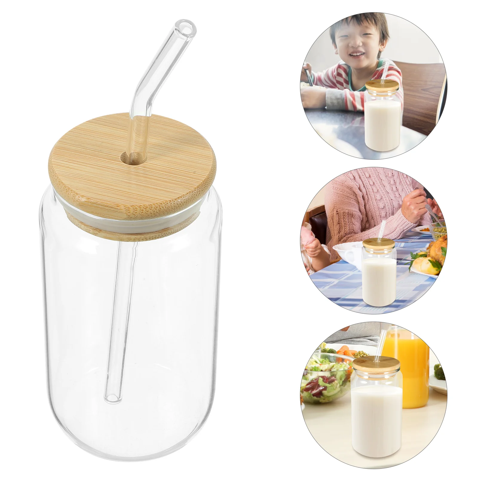 

Glass Cups Juice Milk Tea High Borosilicate with Straw Drinking Reusable Beverage