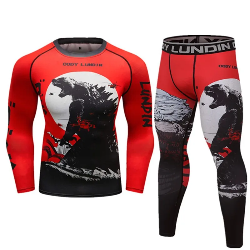 Men's 2 Pieces Muay Thai Men MMA Kickboxing Sport Suit MMA BJJ Rashguard T Shirts Rash Guard Fitness Tracksuit Boxing Jersey Set