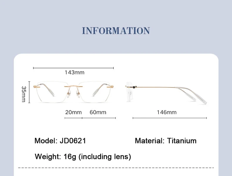 Marke Designer Replik Luxus Randlose Brillen Ultra-licht Reinem Titan Quadratische Rahmenlose Brille Männer Frauen Randlose Rahmen – Detail 3