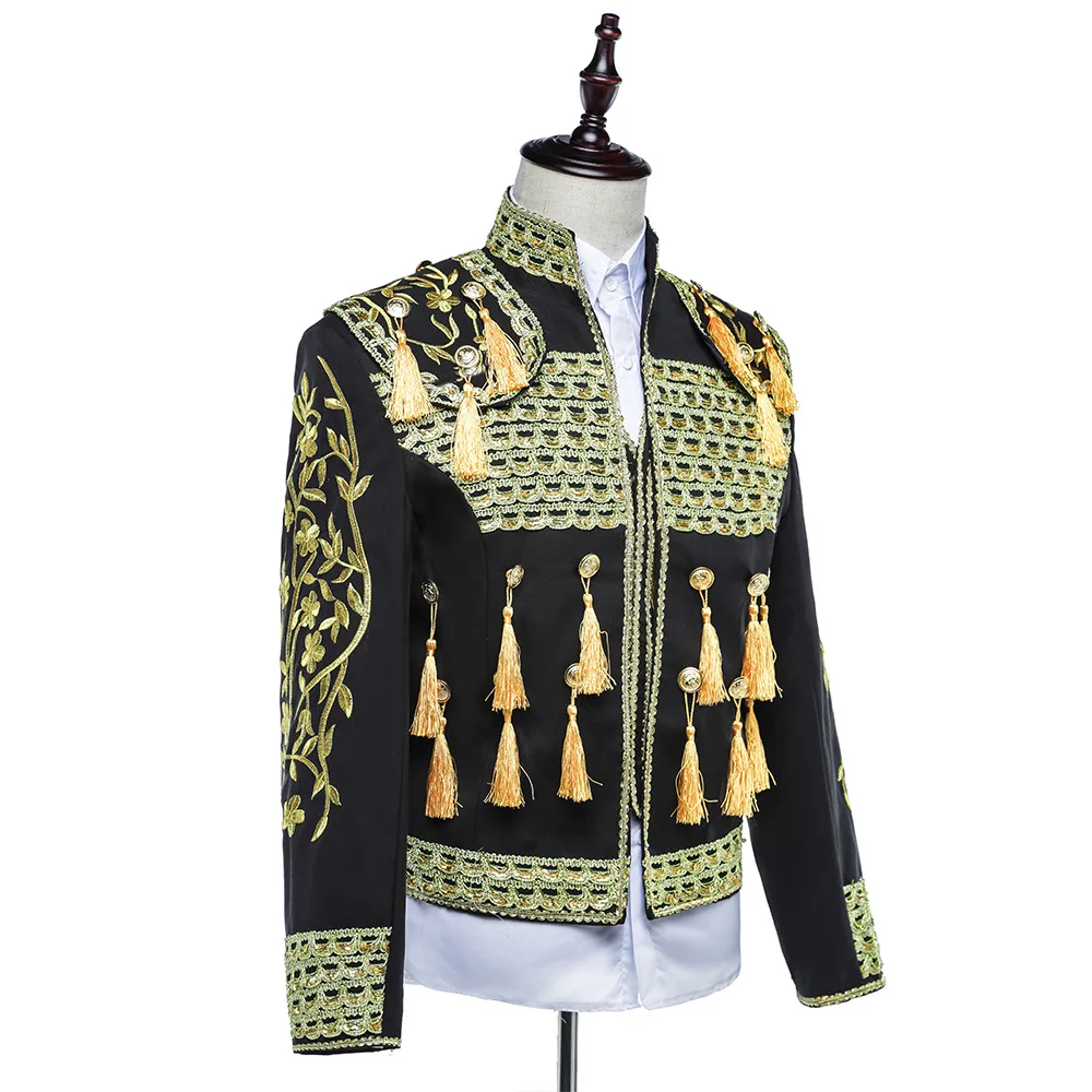 Men Spanish Matador Spain Bullfighter Cosplay Medieval Luxury Noble Prince Costume Halloween Royal Military Uniform Jacket Suit