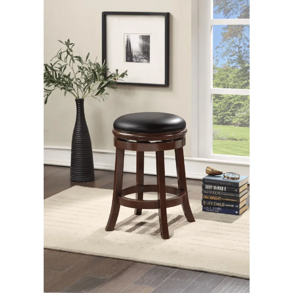 

24in. Backless Swivel Wood Counter Stool,Faux Leather, Foam, Rubberwood