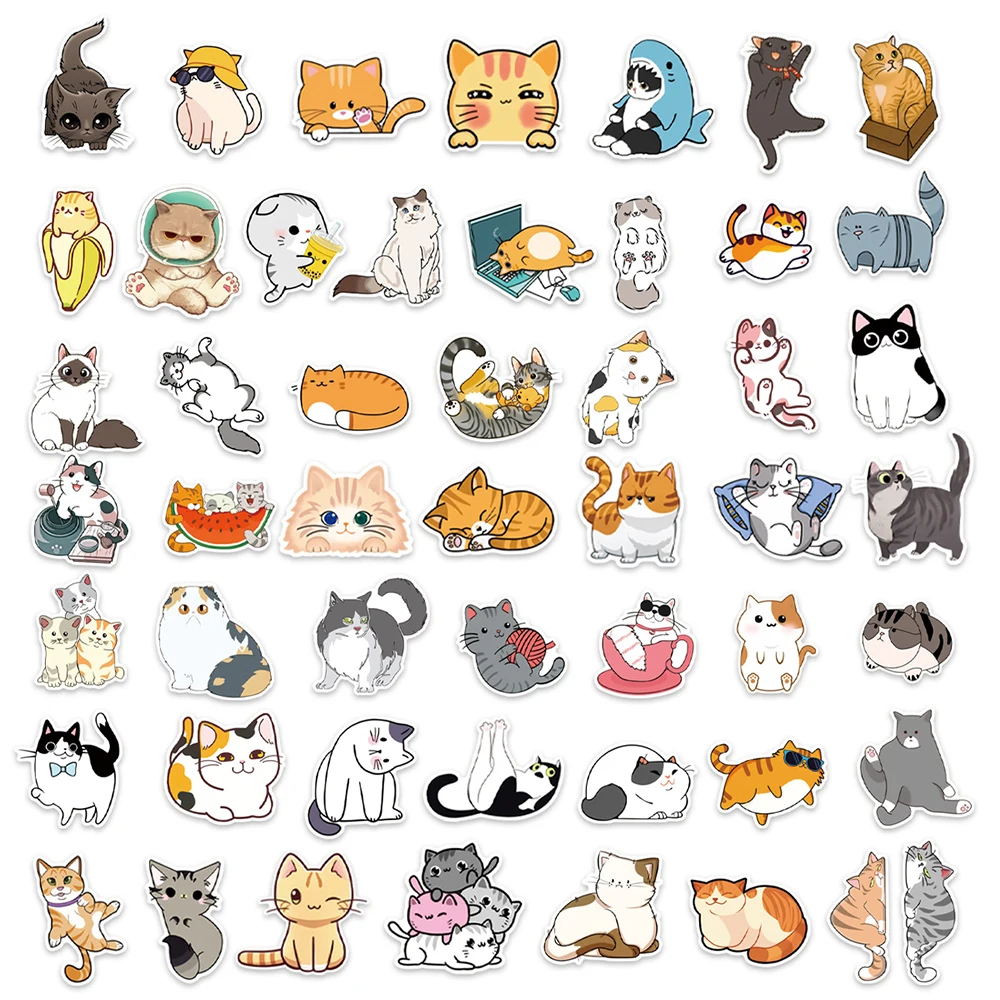 10/30/50/100pcs Cute Cat Kitty Cartoon Stickers Decals Kids Toy Laptop Phone Suitcase Notebook Guitar Fridge Decoration Sticker