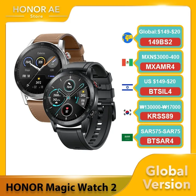 smart watch In Stock Global Version Honor Magic Watch 2 Smart Watch Bluetooth 5.1 Blood Oxygen 14 Days Waterproof for Magic 5 Pro