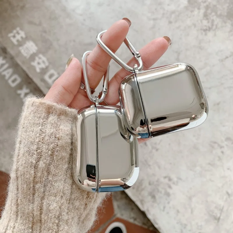 Silver Electroplate Earphone Case with Keychain and Protective TPU Cover