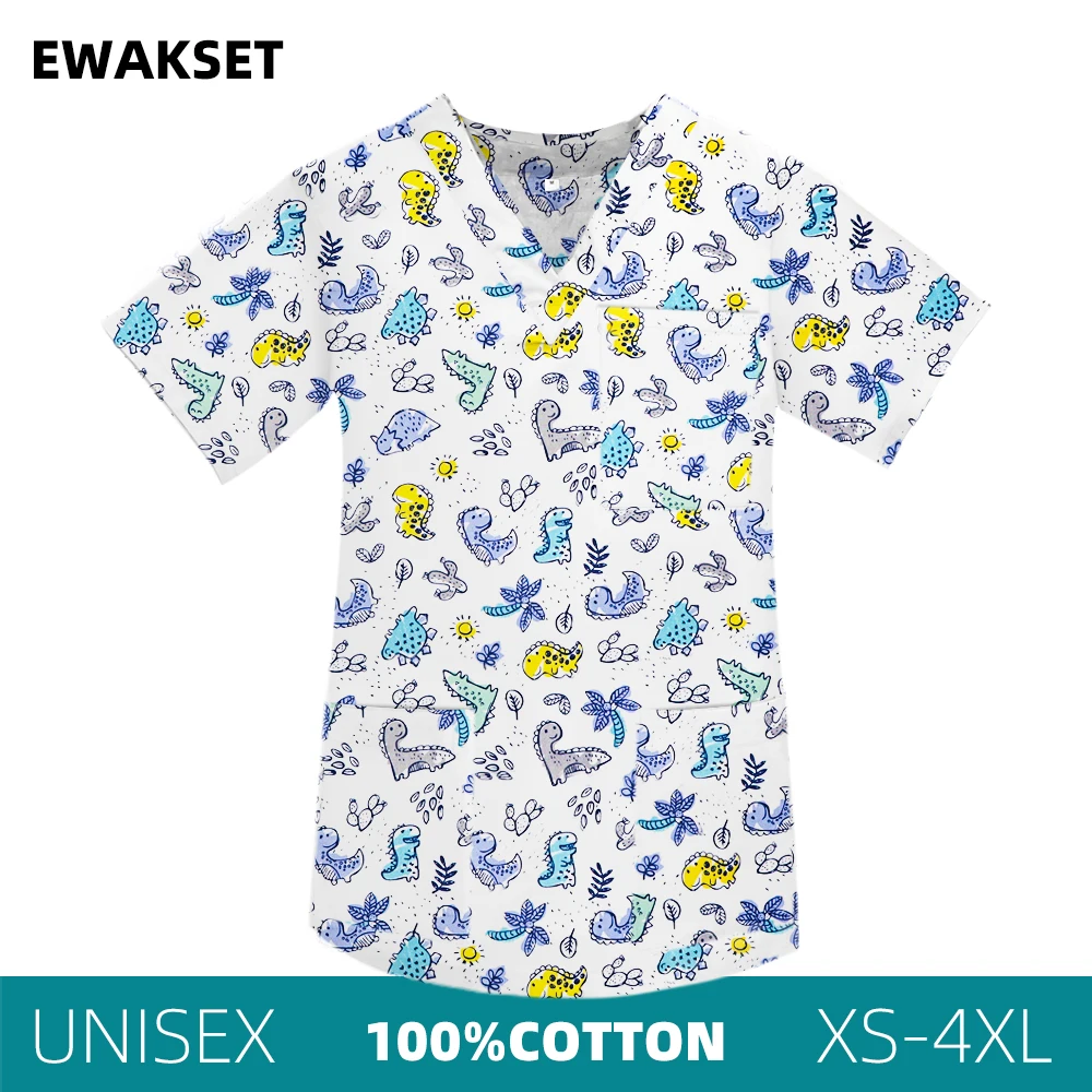 Unisex Scrub Tops Printed Short Sleeve V-Neck Cotton Uniform Nurse Doctor Medical Top Vet Clinic Blouse Dentist Working Unifroms medical scrubs