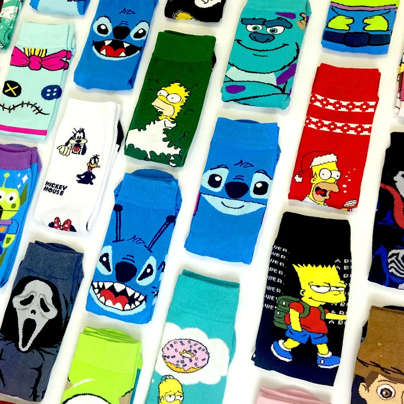 Fashion Anime Men Socks Stitch Long Socks Knee-High Couples Cosplay Sock Personality Hip Hop Harajuku Women Funny Sock Size37-45 new mens sock cute skull pattern hip hop cool socks for men long skateboard funny socks funny harajuku colorful happy socks