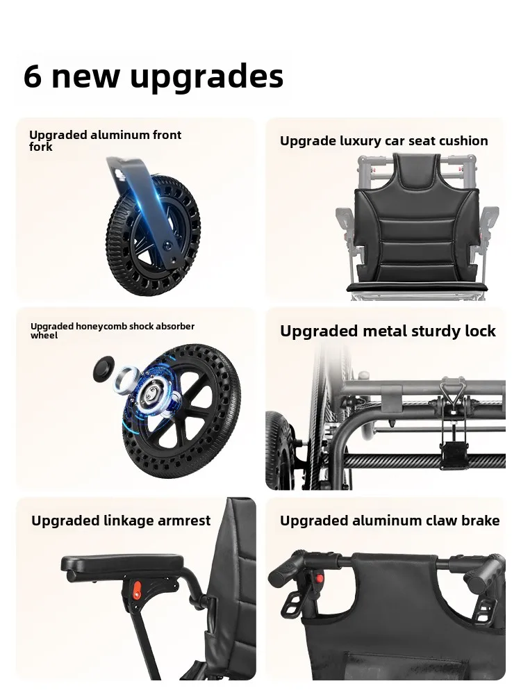 Folding lightweight portable wheelchair for travel for the elderly that can be pushed and sat on