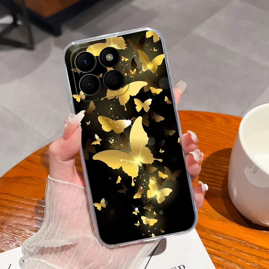 Clear TPU Silicone Soft Protective Case with Pretty Butterfly Bear Design for 6.75-Inch Smartphones