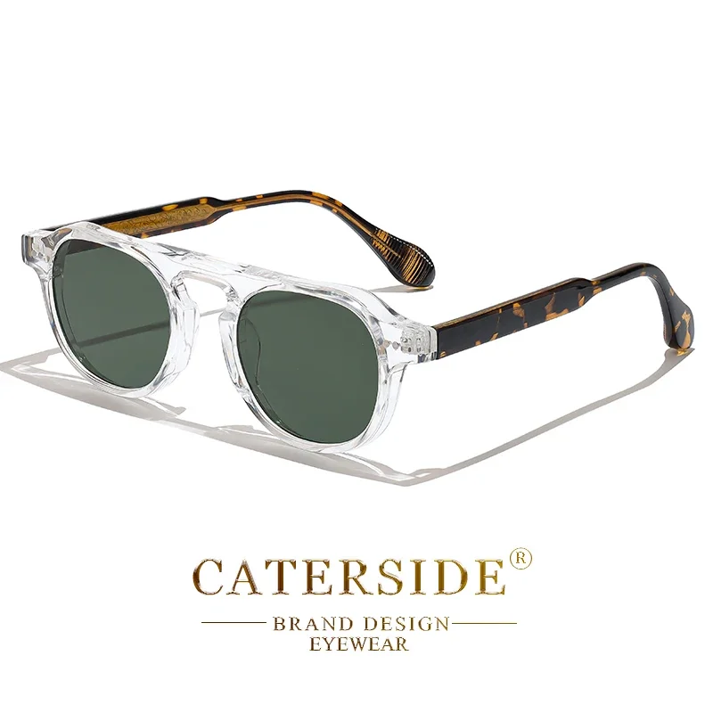 CATERSIDE Retro Round Sunglasses Men Punk Core Insert Temples Sun