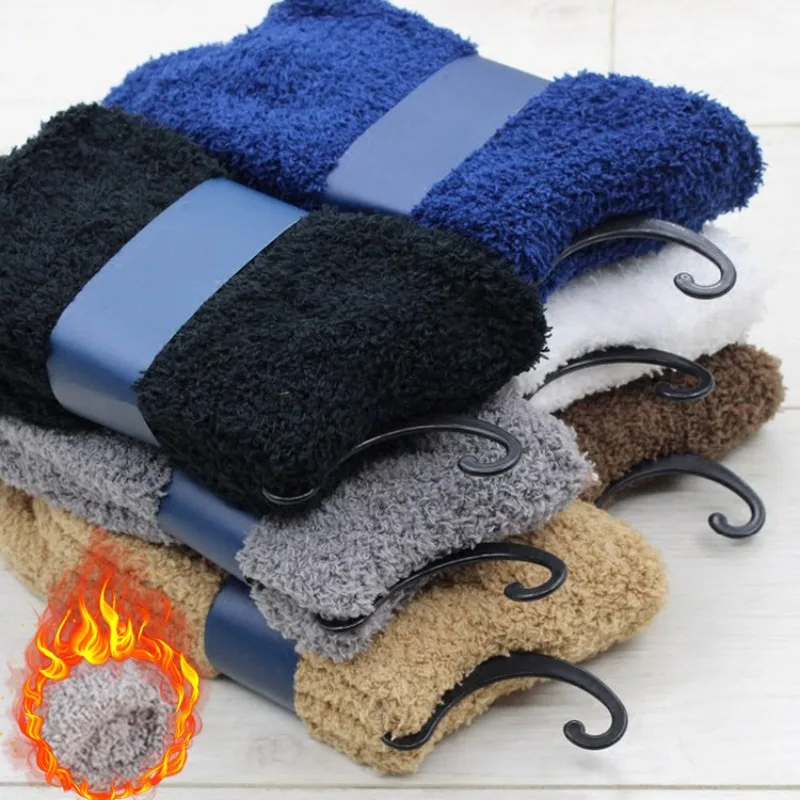 

Новинка, зимние мужские носки, супер толстые бархатные флисовые теплые высококачественные ретро носки в стиле Харадзюку для снега, носки сплошного цвета для сна и пола в помещении