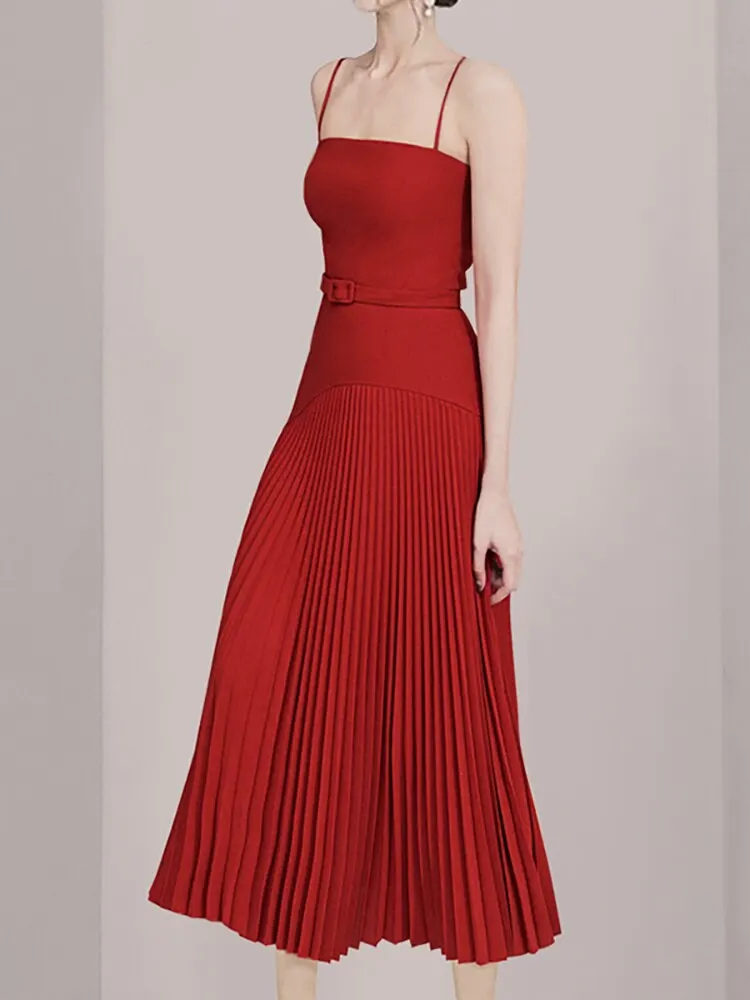

Vintage Short Red Spaghetti Prom Dresses A-Line Pleated Ankle Length Evening Dress robe de soirée de mariage فساتين السهرة