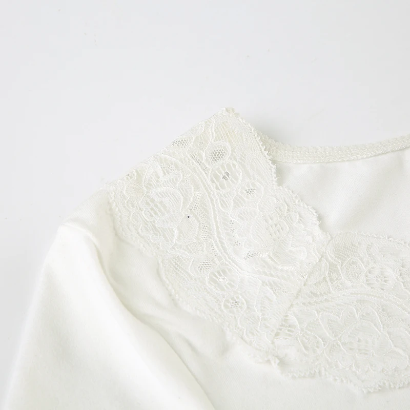Solid Sweet Lace Trim V-Neck Women¡¯s Top Long Sleeve Balletcore Slim Autumn Trendy New T-Shirt Fashion All-Match Basic