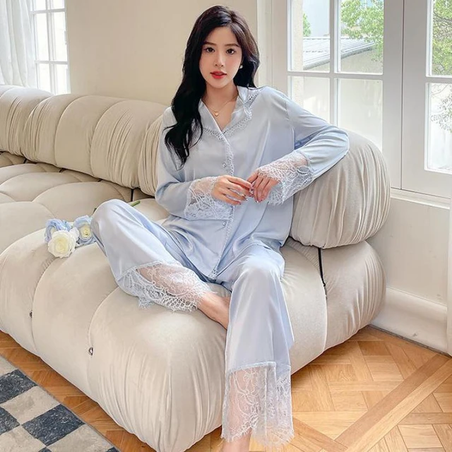 Romantic Sleepwear Women Cotton Pajama Sets Fairy Sexy Lace Long Sleeve  Sleep Tops Trouser Suits Spring Autumn Pajamas Home Wear - AliExpress