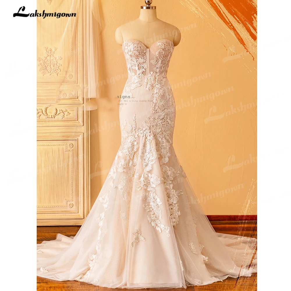 

Lakshmigown Women Mermaid Wedding Dress 2023 Mariage Boheme Chic Bridal Wedding Gowns Lace Up Back Beading Lace Appliques