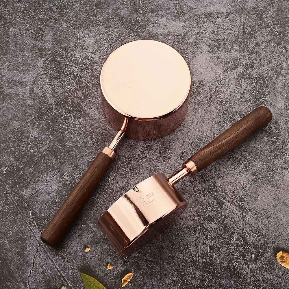 Kitchen Measuring Spoon Set Rose Wooden Handle Stainless Steel