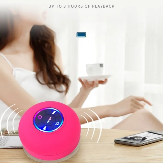 Mini suction cup Bluetooth speaker waterproof hands-free microphone for indoor bathrooms, swimming pools and beaches