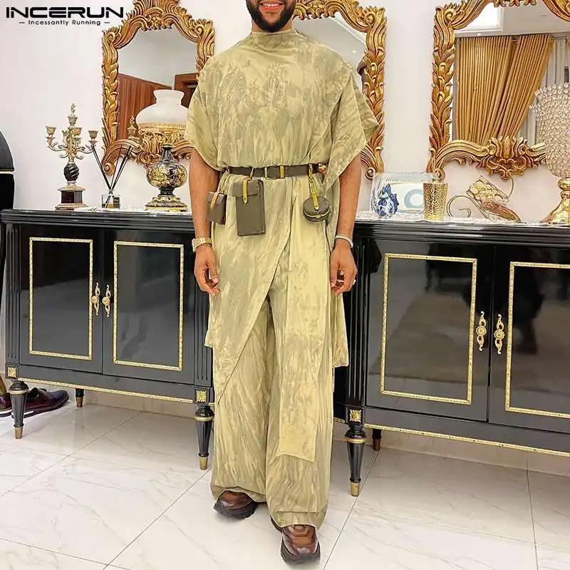 

INCERUN 2023 Muslim Style Men Sets Sleeveless Tank Tops Long Pants Fashion Well Fitting Male Ethnic Printing Suit 2 Pieces S-5XL