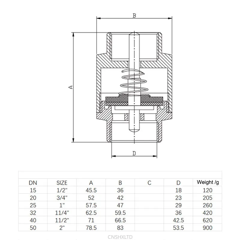 NPT Brass Check Valve Female Thread In-Line Spring for Water Control 1/2\