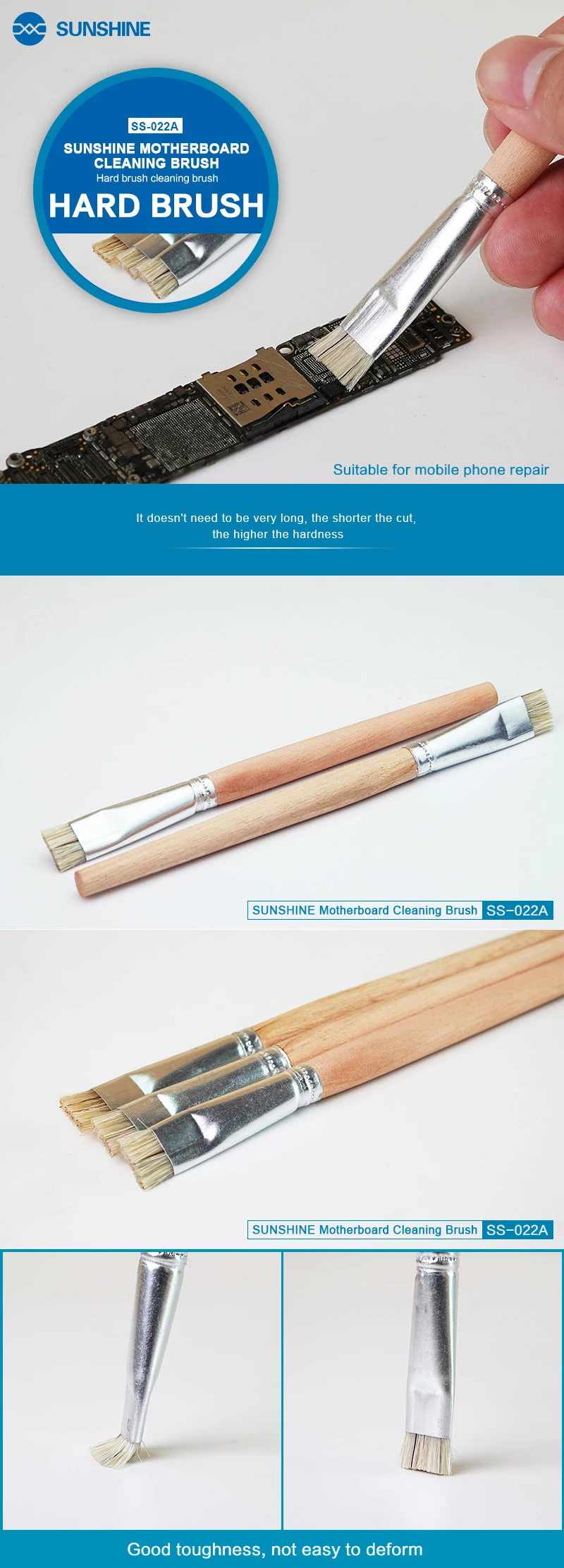 SUNSHINE SS-022A Mobile Phone Motherboard PCB Welding Pad Clean Brush Stiff Brush for Solder Paste Welding Oil Flux Clean Tools cheap tool chest