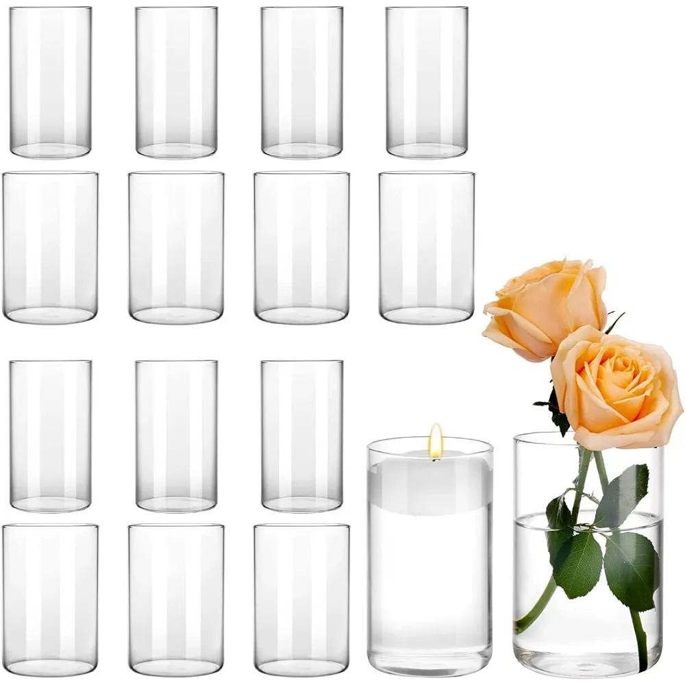 

16pcs Glass Cylinder Vases 6 Inch Tall Clear Glass Candle Holder for Wedding Centerpieces Hurricane Floating Candle Holder Vase