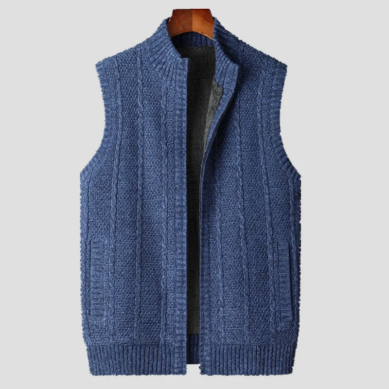 2022 Big Size Winter Mens Vest Sweater Zipper Warm Thick Male Cardigan Clothing Fleece Sleeveless Jackets Vintage Black Red