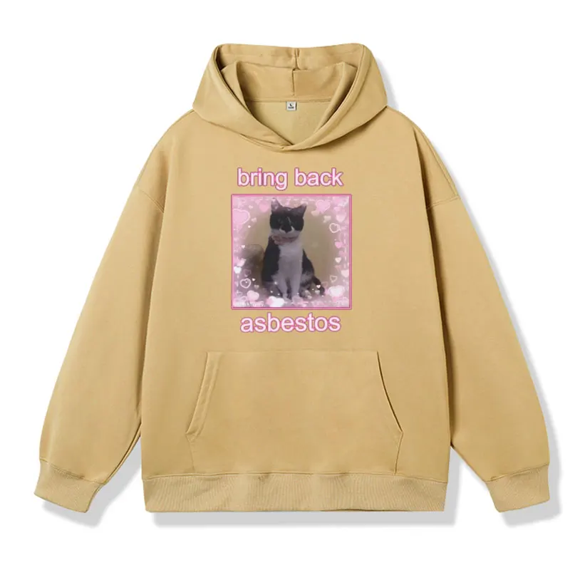 Bring Back Asbestos Cute Cat Hoodies Men Women Winter Fashion Oversized Sweatshirts Vintage Harajuku Fleece Pullover Streetwear