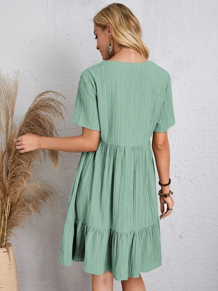 Elegant V Neck Ruffle Mini Dress - Womens Casual Summer Sundress