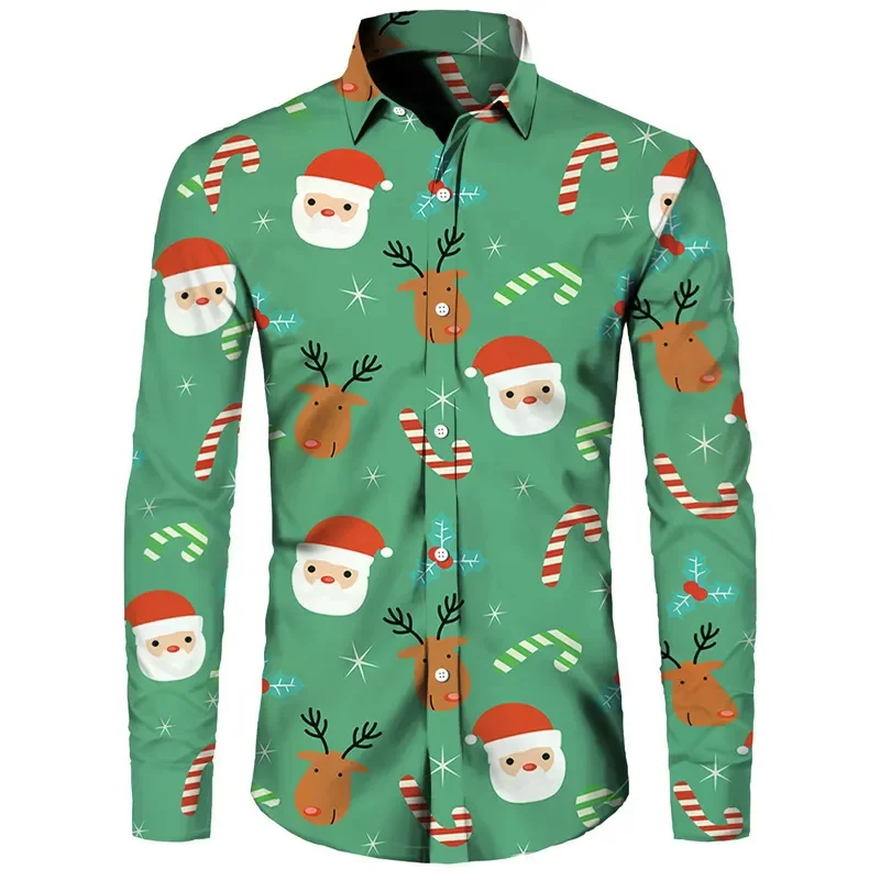 thumbnail image 1 of Camisa de manga larga para hombre, regalo de Año Nuevo 2024, camisa con estampado 3D de temática navideña, camisa informal de fiesta de talla grande para hombre S-5XL, 1 of 5