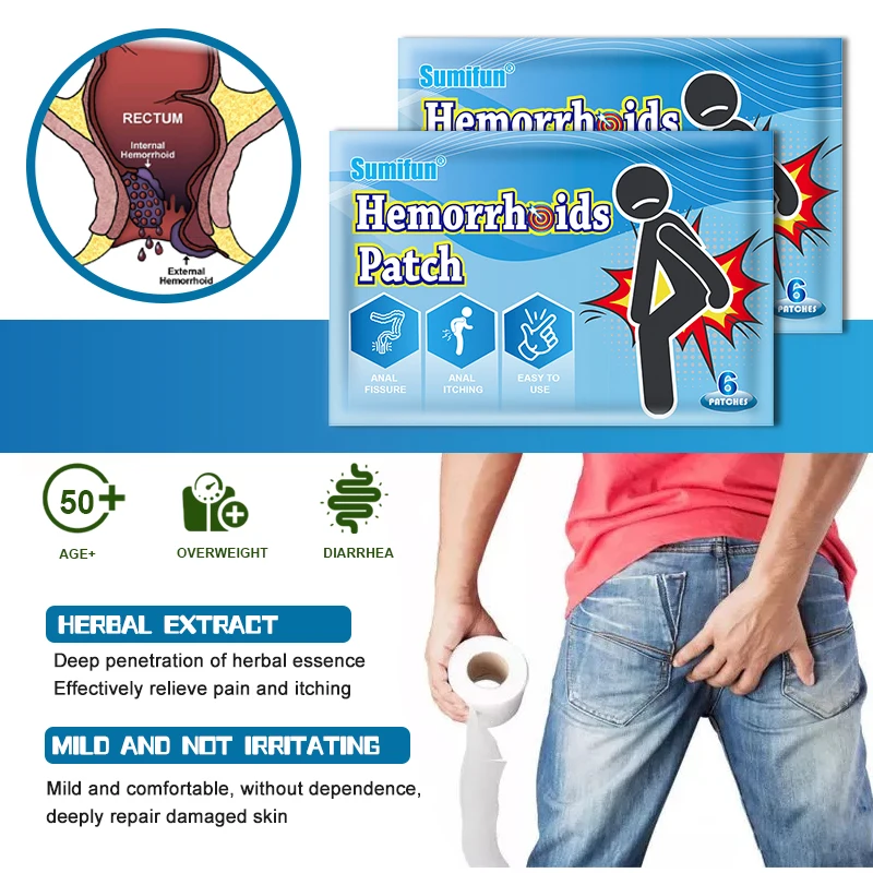 6Pcs Sumifun Hemorrhoids Patch Internal External Piles Removal Stickers Inflammation Anal Fissure Pain Relief Medical Plaster