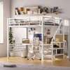 Full Size Loft Bed, Desk & Storage Stairs, Versatile High Loft Bed, No Box Spring Needed, Metal Loft Bed Frame Kids Bed 3