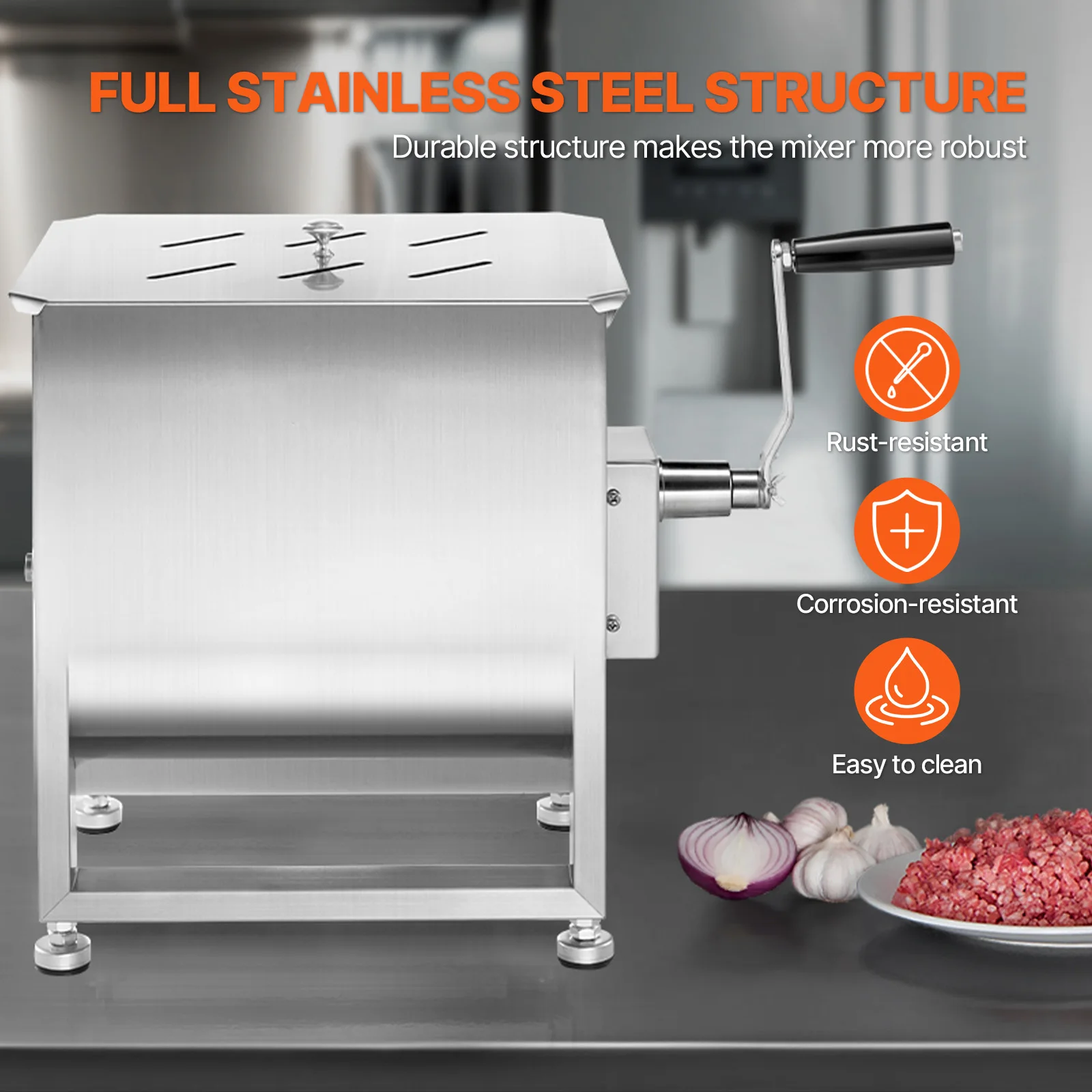 SucceBuy Manual Meat Mixer 10-60L Tank Meat Processing Equipment(Mixing Max 60LBS ) with Lid Handle Gear Reducer Hand Mixer 5