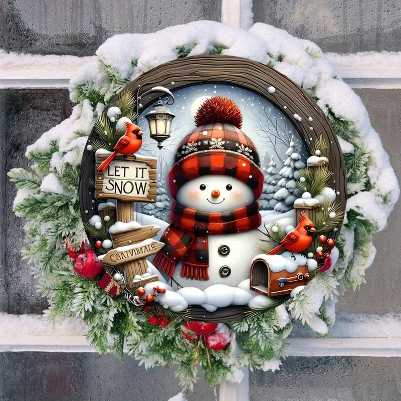 Christmas Snowman Cardinal Wooden Wall Sign Decor