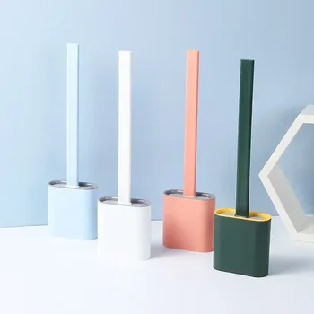 Scopino per WC a prova di perdite d'acqua con base in silicone Scopino flessibile a setole morbide a testa piatta con set di supporti ad asciugatura rapida 1