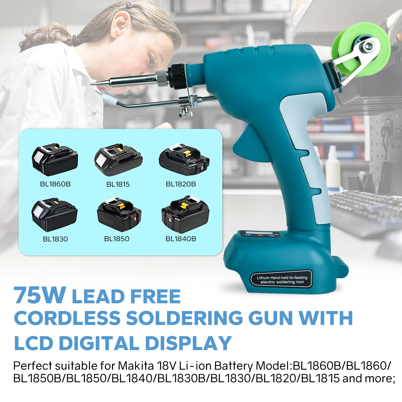 전기 납땜 건 무선 납땜 다리미 키트, 디지털 디스플레이, 마키타 18V 배터리용 고속 용접 도구, 배터리 없음, 75W