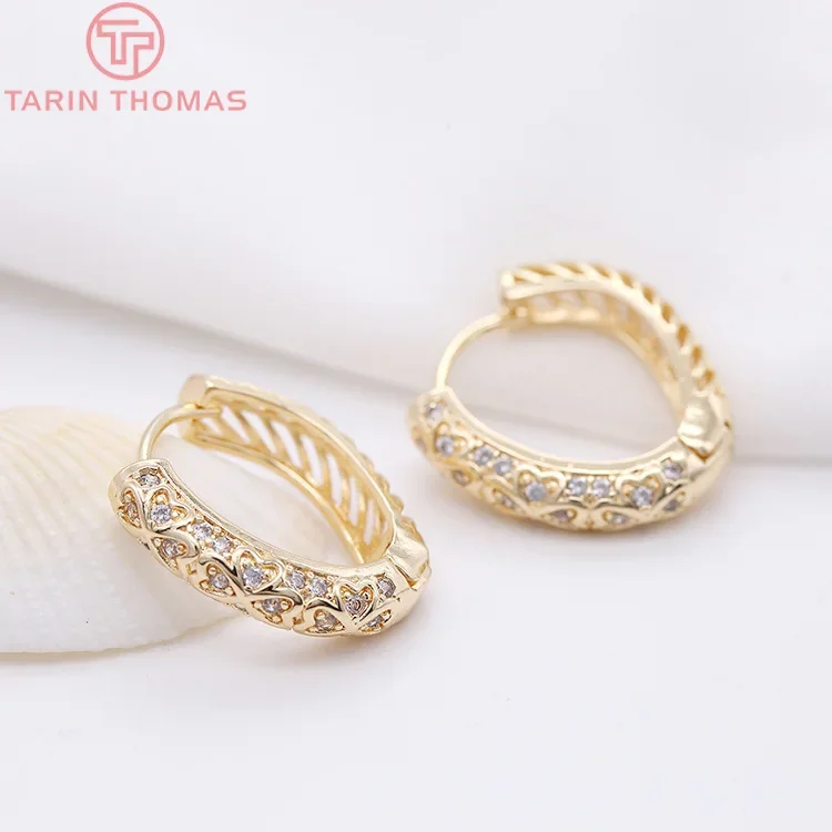 

(1973)2PCS 25x25MM 24K Gold Color Plated Brass with Zircon Round Earrings Hoop Earring Clip High Quality Jewelry Making Finding