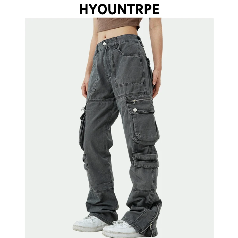 Hip Hip Pants Retro Cargo Harem Pant Streetwear Side Pockets Harajuku Joggers Unisex New Casual Loose Straight Cotton Trousers