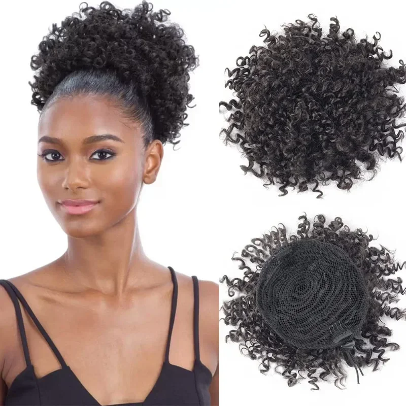 Synthetic Kinky Straight Hair Puff Bun Bubble Ponytail African American  Wrap Drawstring Afro Puff Ponytail Hair