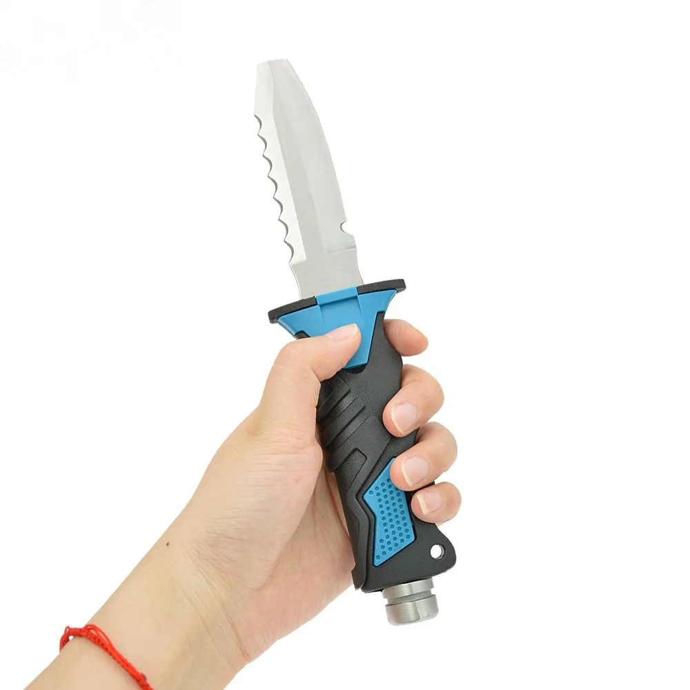 Outdoor-Tauch- und Rettungsmesser aus Edelstahl mit Beinriemen, Notfall-Seilschneider, taktisches feststehendes Messer für Camping, Überleben und Angeln – Detail 7