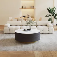 Modern circular coffee table with 2 drawers, stone burning tabletop, living room central table, 33.4-inch coffee table 1