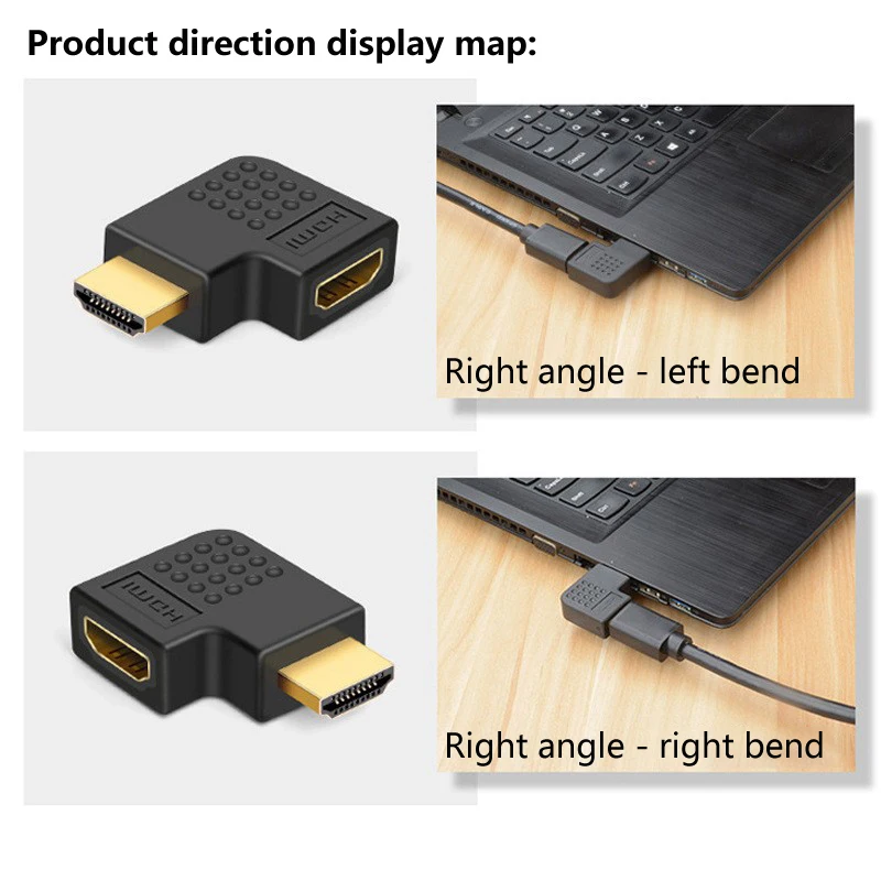 За HDMI адаптер, за компютърен телевизионен монитор Мъжки към женски Огъване нагоре Огъване надолу Огъване наляво Огъване надясно Огъване HDMI1808P 90° глава за преобразуване