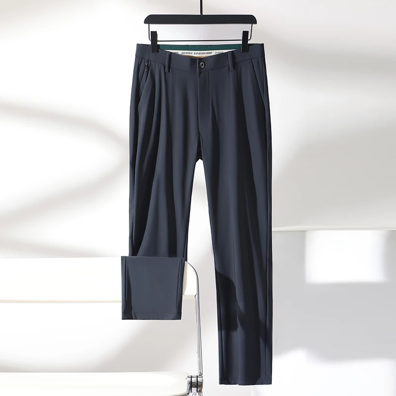 Spring Autumn Men's Button Solid High Waisted Pockets Zipper Casual Suit Trousers England Style Vacation Preppy Style Pants
